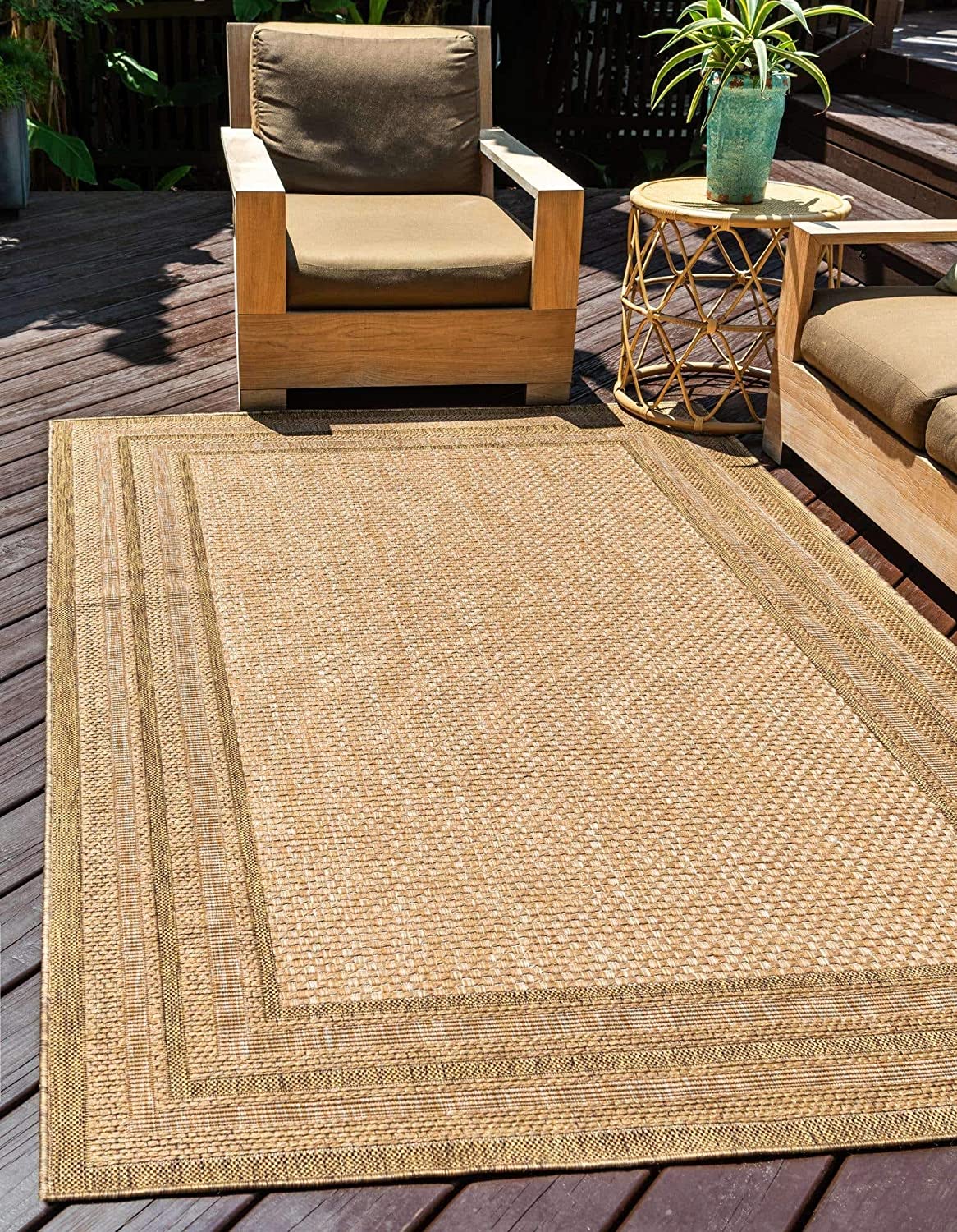 Solid Casual Transitional Indoor and Outdoor Flat weave Light Brown Area Rug