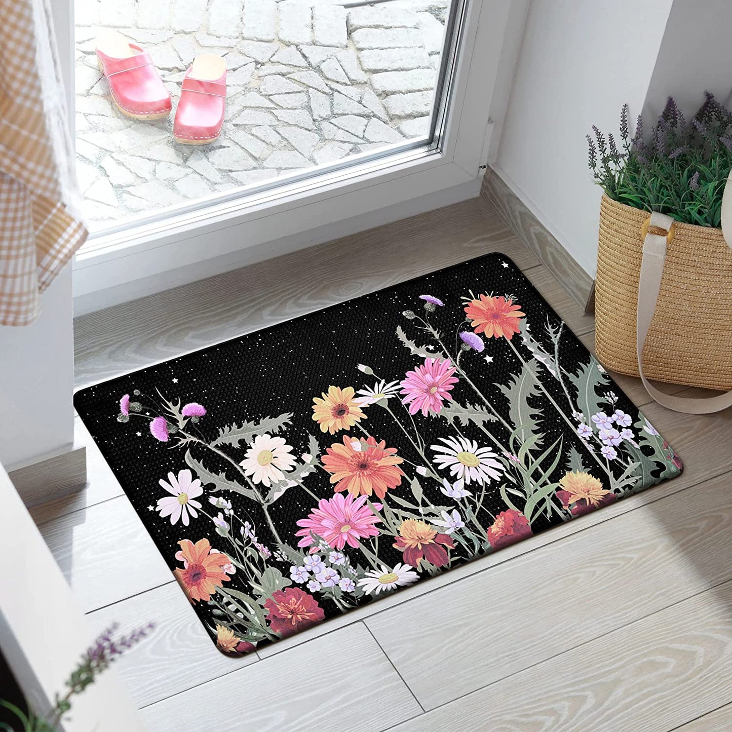 Anti Fatigue Waterproof Cushioned Black Set of 2, Non Skid Standing Mats with Kitchen Motto 17.3''x29''+17.3''x47''