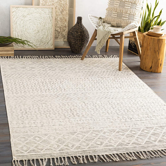 Bohemian Moroccan Soft Area Rug, Ivory Charcoal