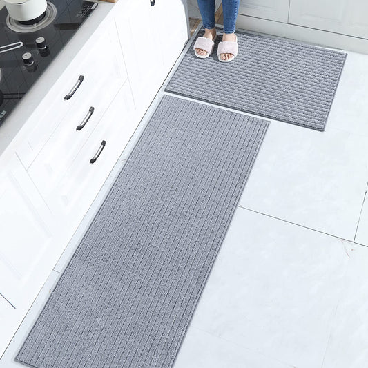 Set of 2 Grey Kitchen Rugs and Mats with TPR Backing 100% - 20x30inch/20x48inch