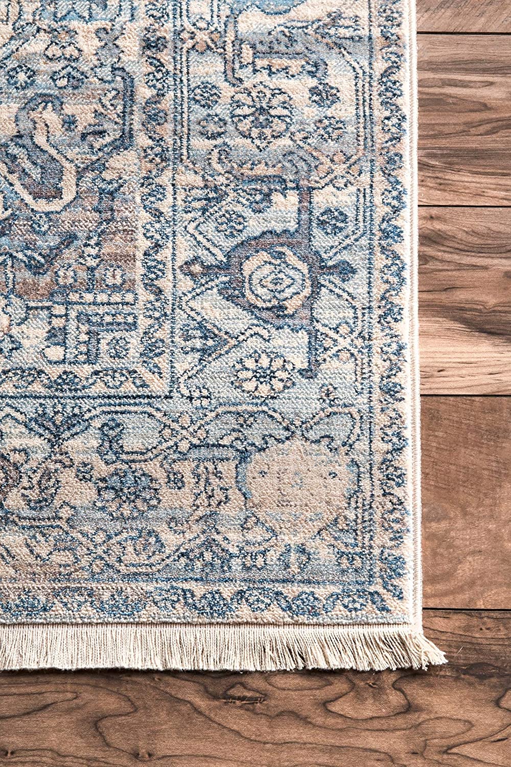 Medallion Fringe Soft Area Rug Light Blue