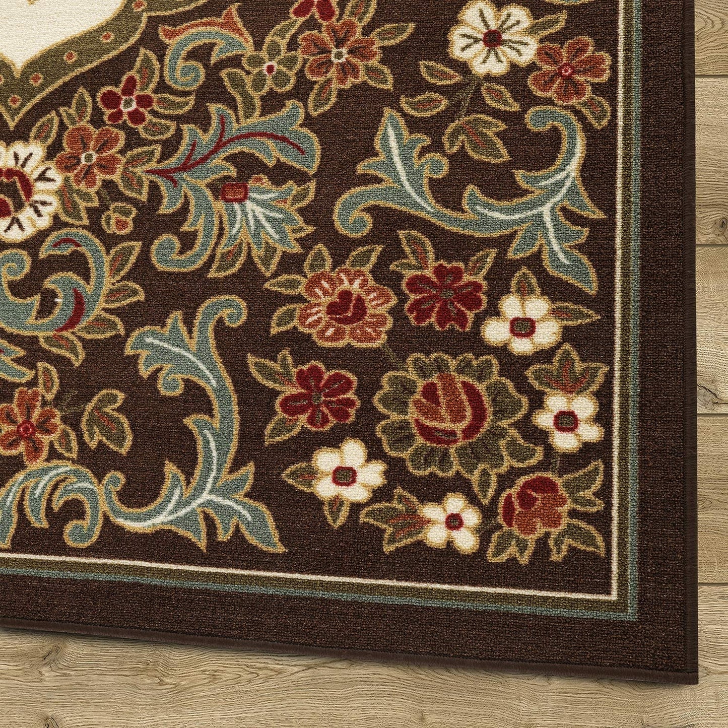 Modern Floral Low Profile Pile Indoor Area Rugs Brown