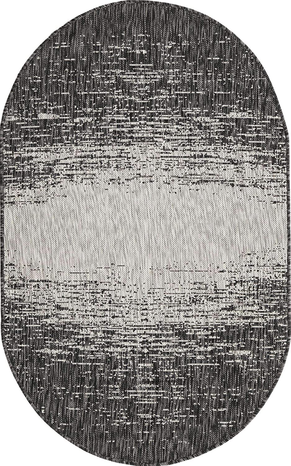 Outdoor Modern Collection Distressed Gradient Transitional Charcoal Gray Area Rug