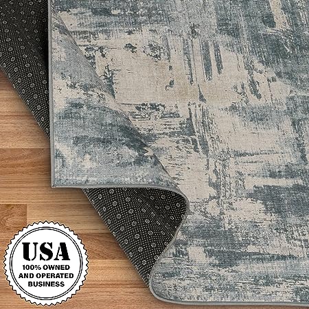 Non-Shed - Eco-Friendly, Machine Washable Rug - Stain Resistant, Made from Premium Recycled Fibers - Abstract Contemporary - Blue, 2'6" x 6'