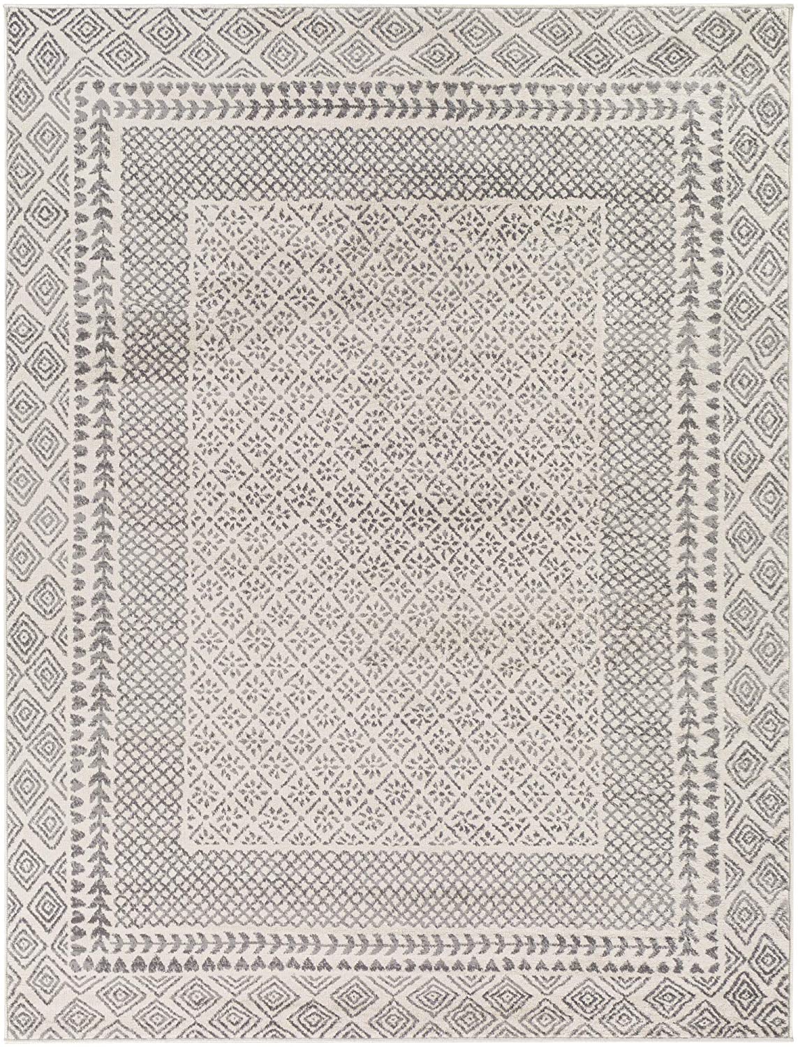 Vanessa Bohemian Border Grey Soft Area Rug