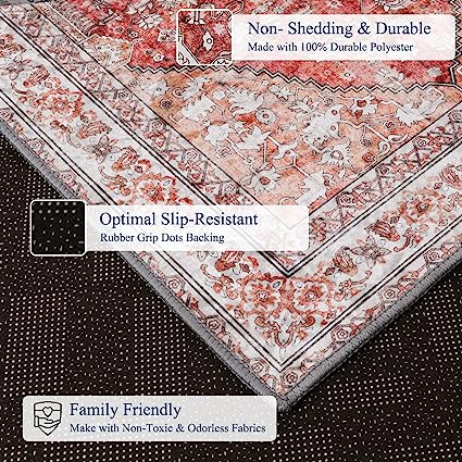 Non-Slip Distressed Vintage Persian Oriental, Small Accent Throw Low Pile Traditional Area Rug - 2' X 3'