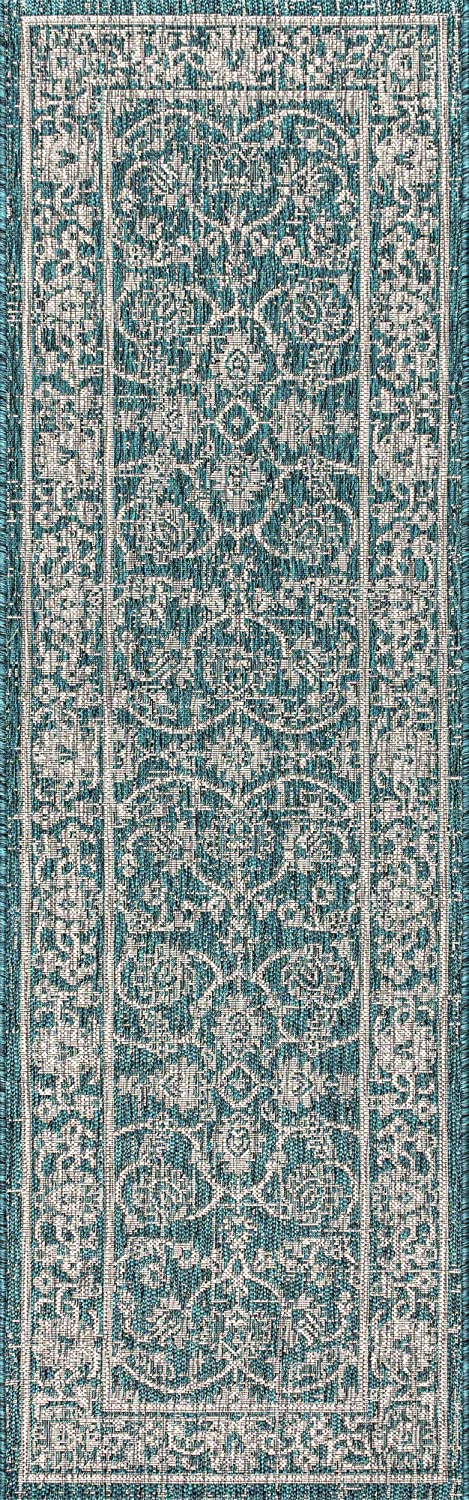 Palazzo Vine and Border Textured Weave Indoor/Outdoor Teal/Gray