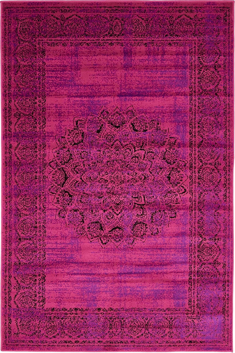 Modern Traditional Vintage Distressed Fuchsia Soft Area Rug