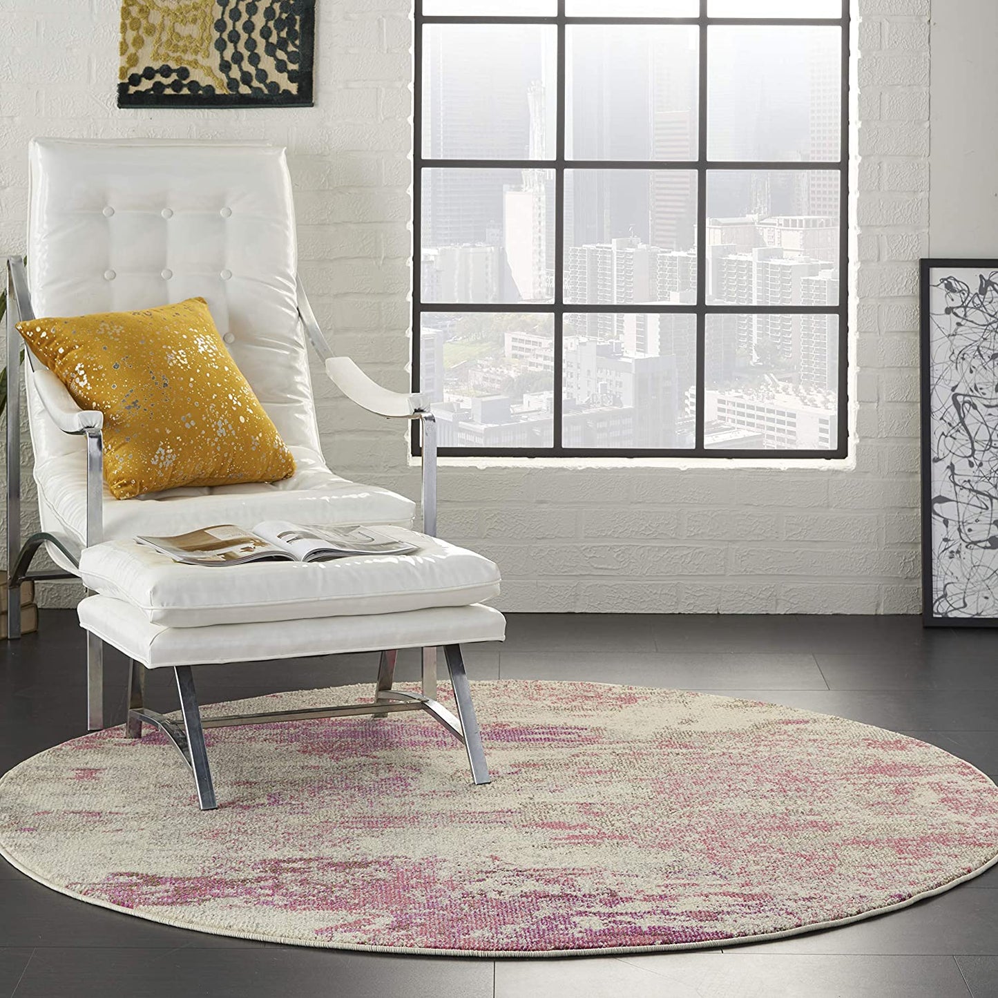 Modern Abstract Area Rug Ivory/Pink,