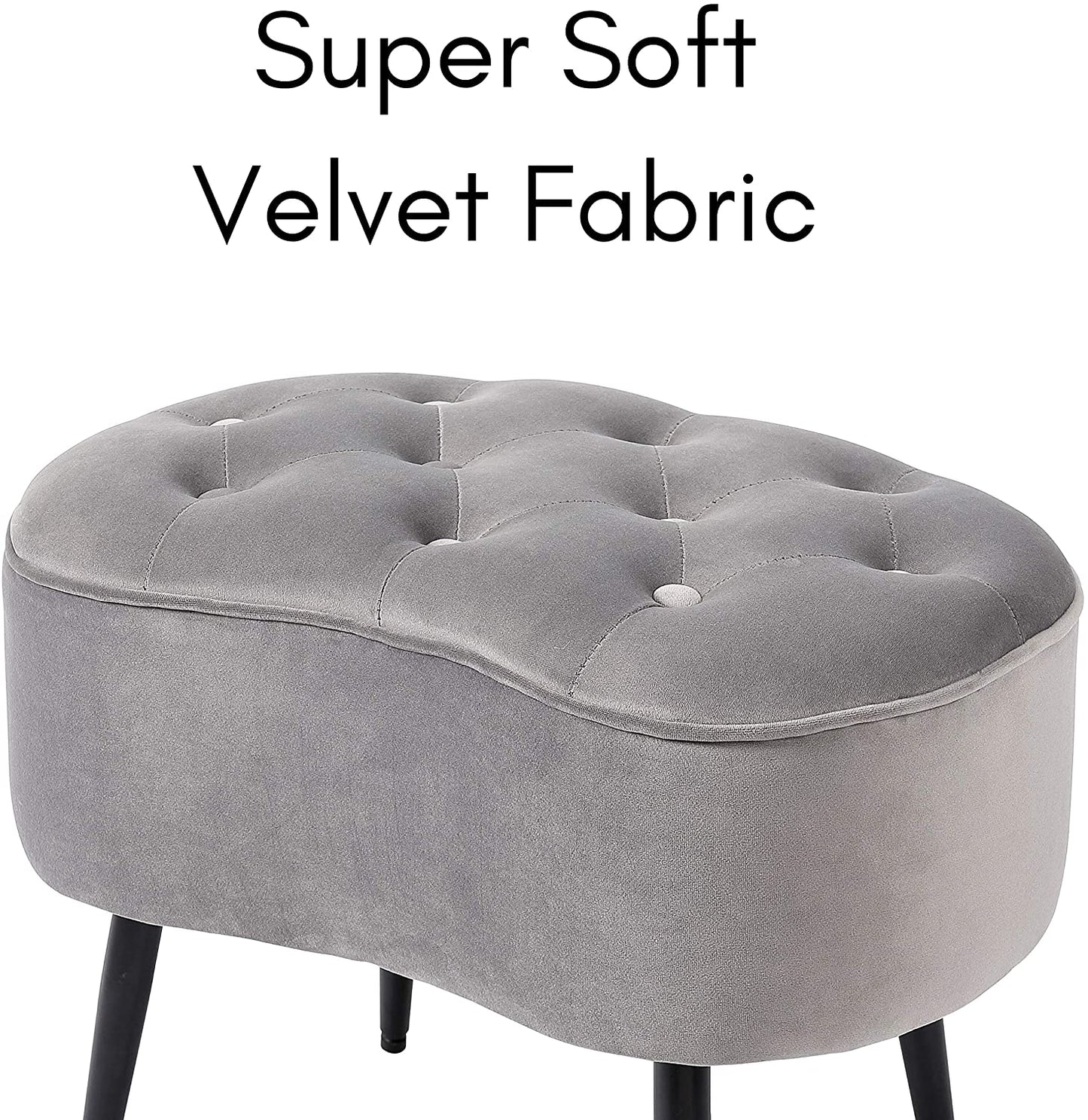 HOME Tufted Oblong Grey Ottoman Velvet Foot Stool