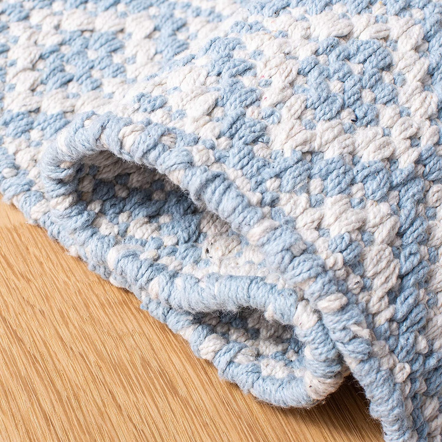 Handmade Cotton Rug, Ivory / Light Blue