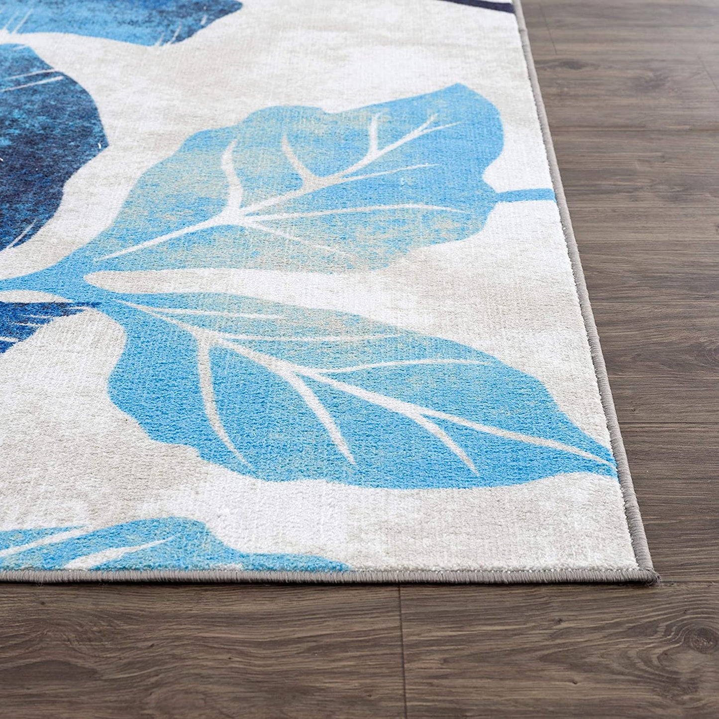 Modern Floral Blue Grey Non Slip Large Flower Area Rug