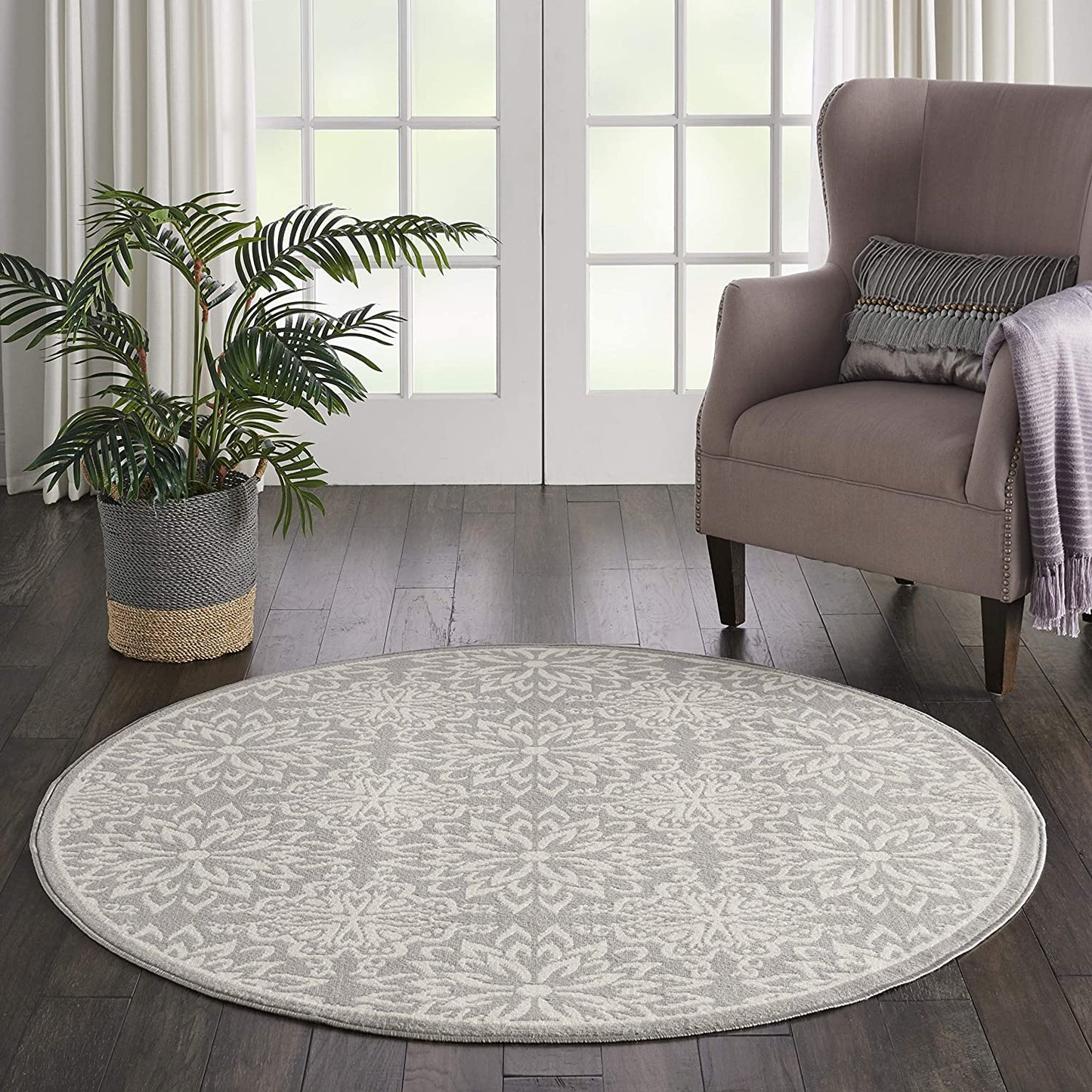 Transitional Floral Ivory/Grey Area Rug