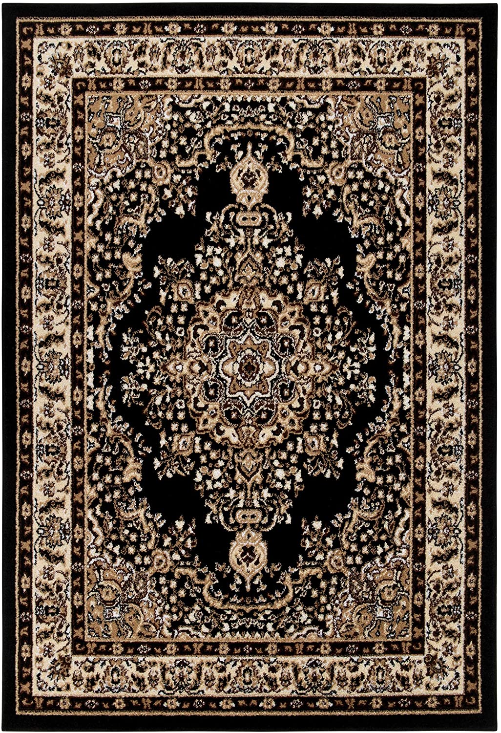 Siesta Collection Oriental Indoor Area Rug Black Beige