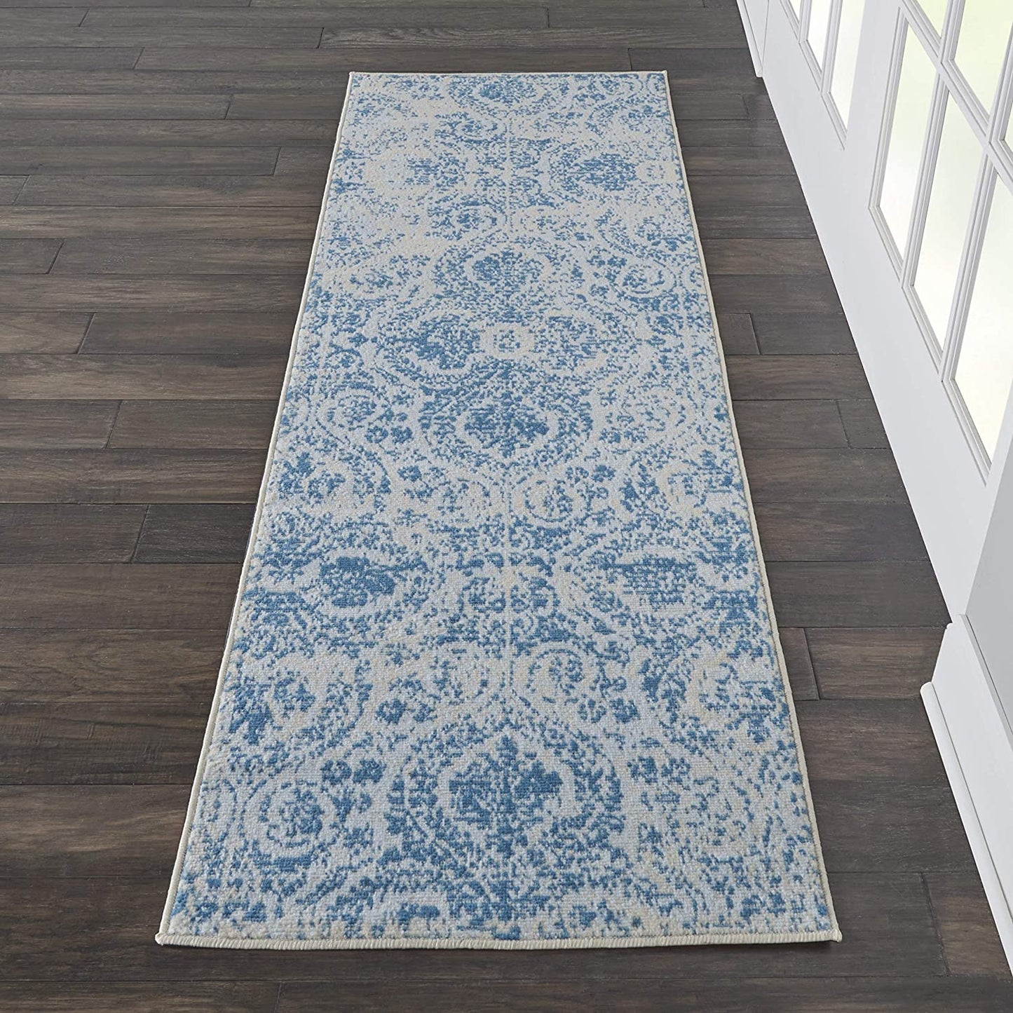Jubilant Vintage Damask Blue Area Rug