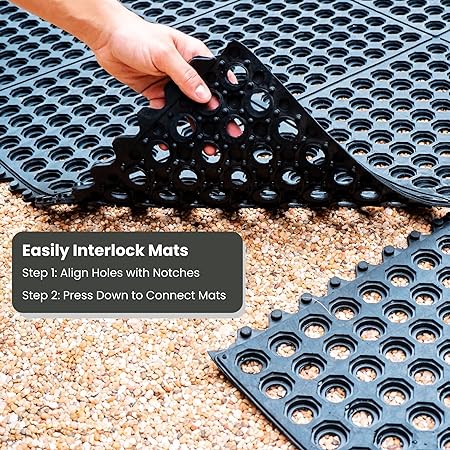 Interlocking Rubber Commercial Restaurant Non-Slip Bar Kitchen Mat - 3' x 3' - Pack of 4