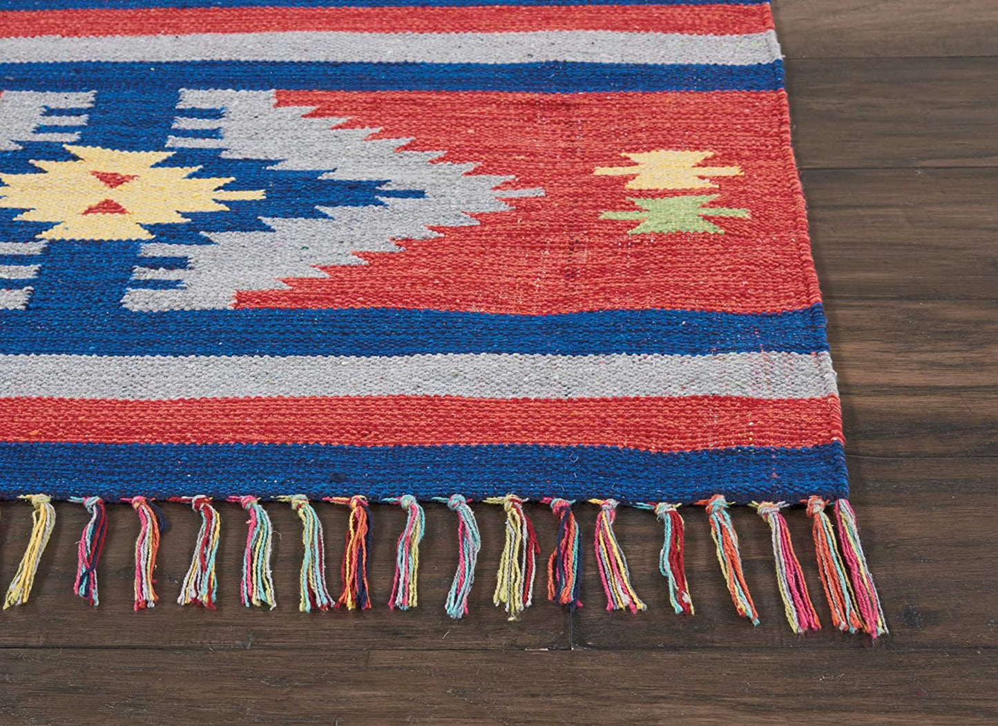 Tribal Cotton Area Rug Blue Red