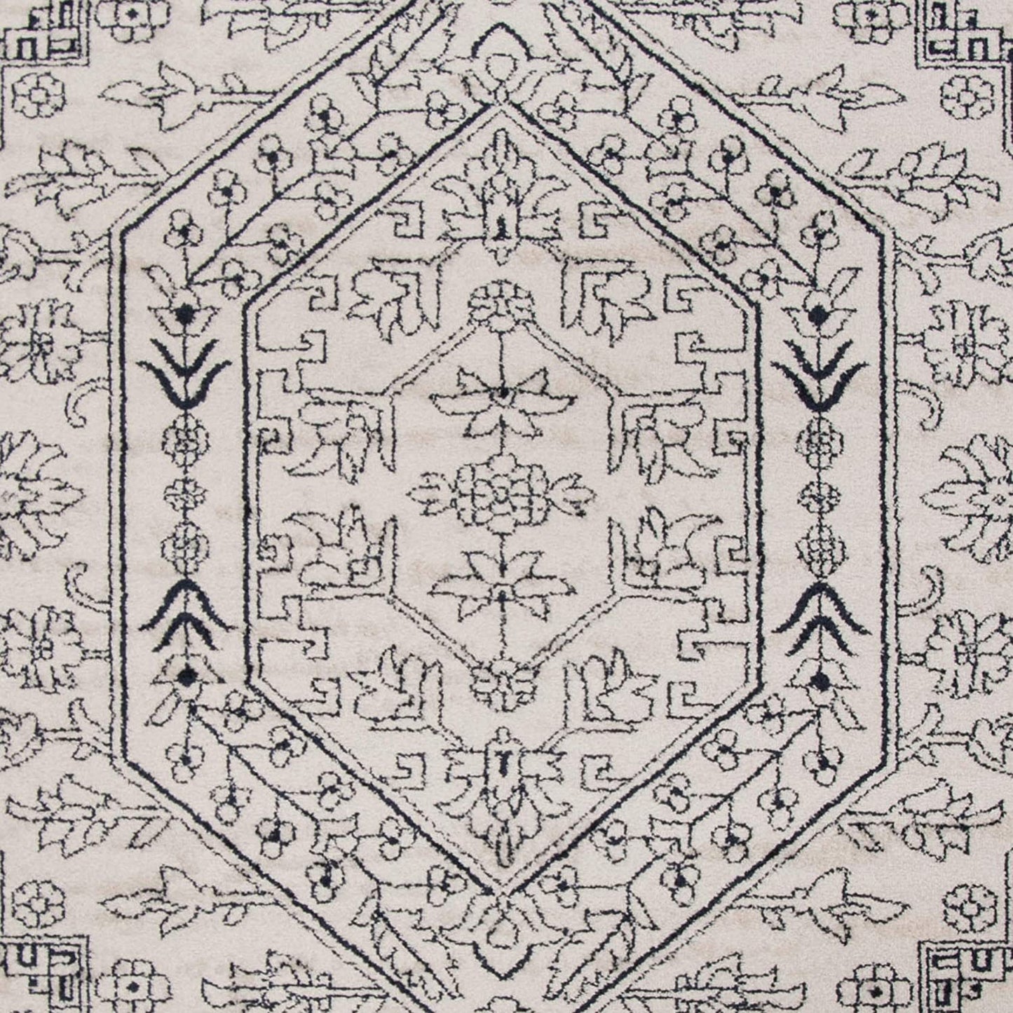 Oriental Vintage Distressed Medallion Ivory/Navy Soft Area Rug