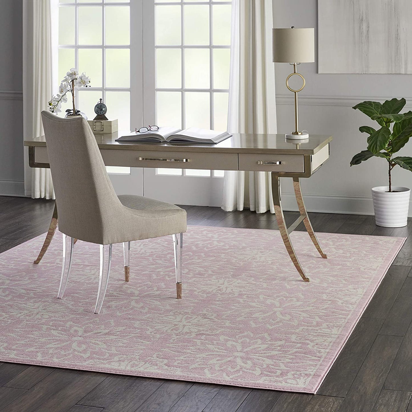 Transitional Floral Ivory/Pink Area Rug