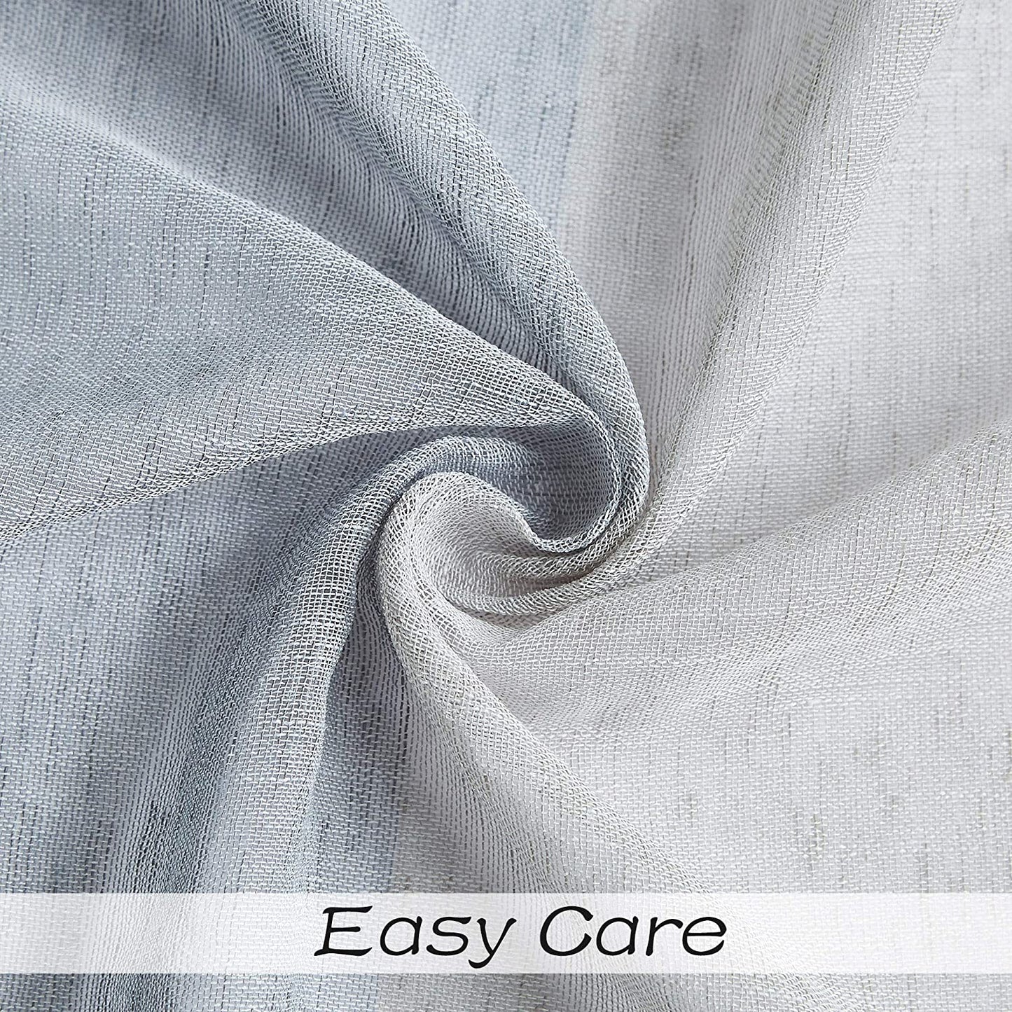 Gray Tan Stripe Sheer Color Block Window Curtain Panel Linen 95 inches Long with Grommets, 2 Panel Rustic Drapes