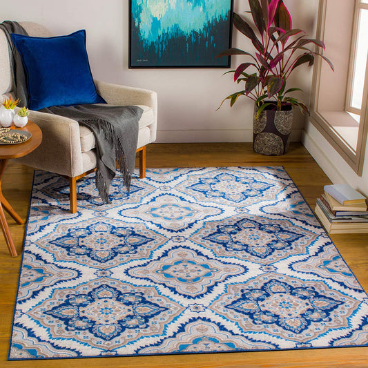 Demask Floral Selena Soft Area Rug, Navy