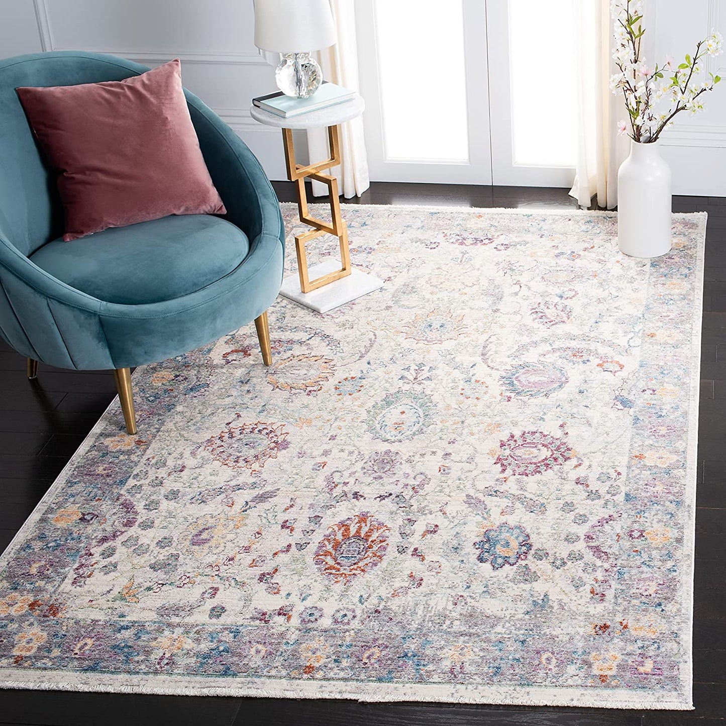 Illusion Collection ILL703F Vintage Distressed Viscose Area Rug, Rose / Cream