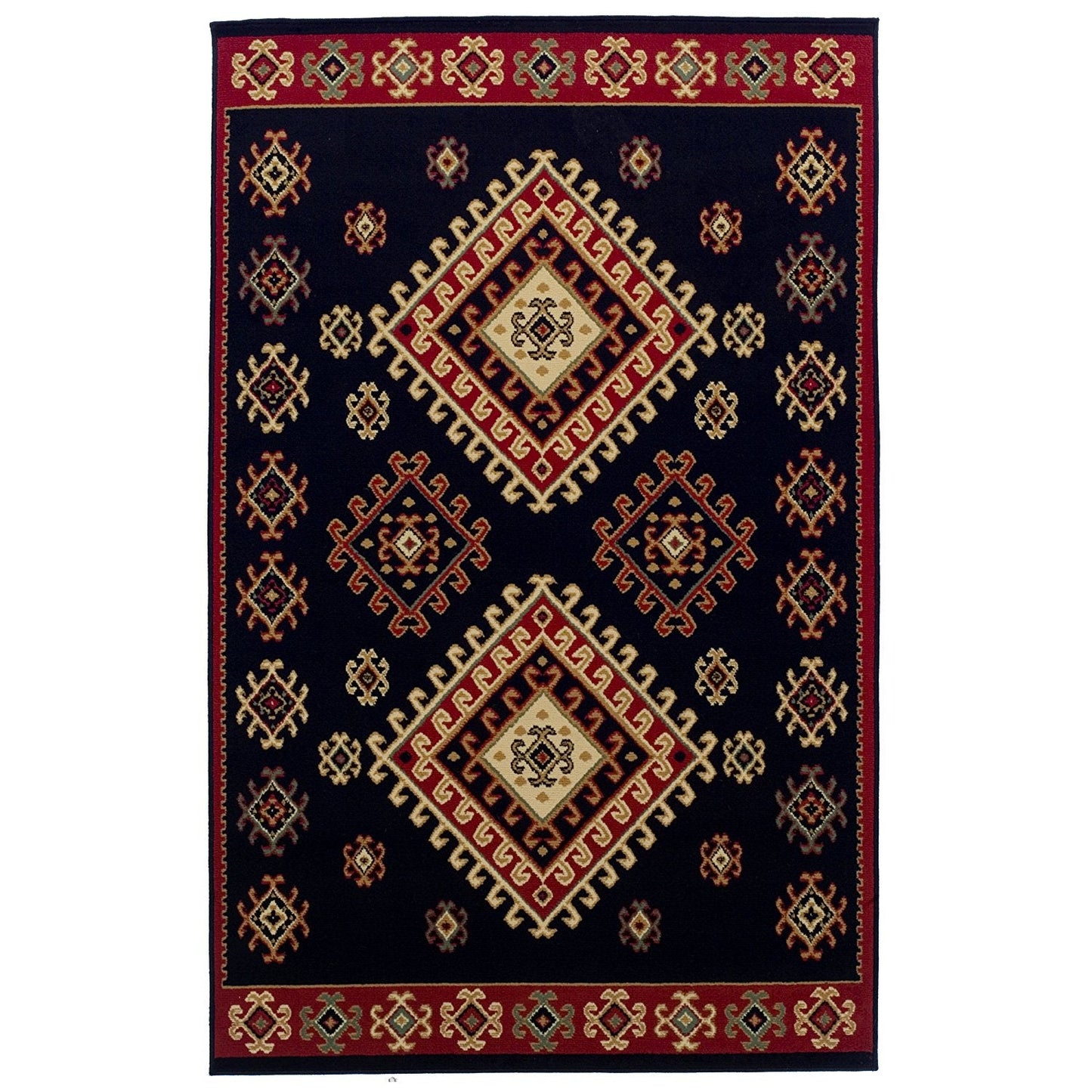 Southwest Style Bordered Black Area Rug