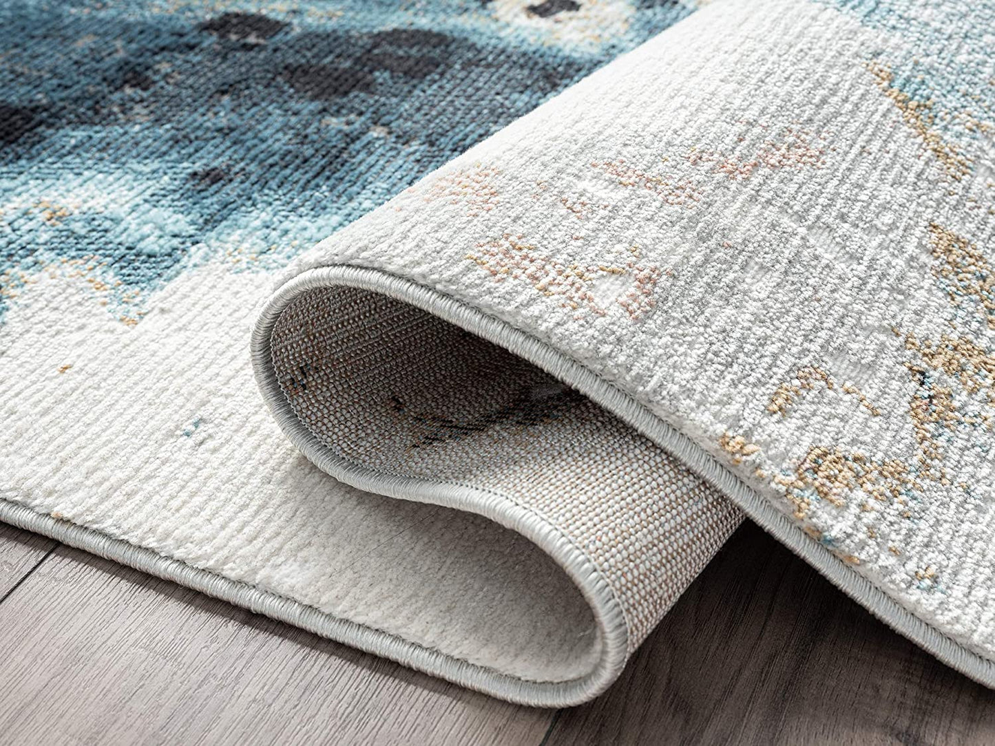 Orange, Blue & Cream Watercolor Design Area Rug, Azure Collection Contemporary