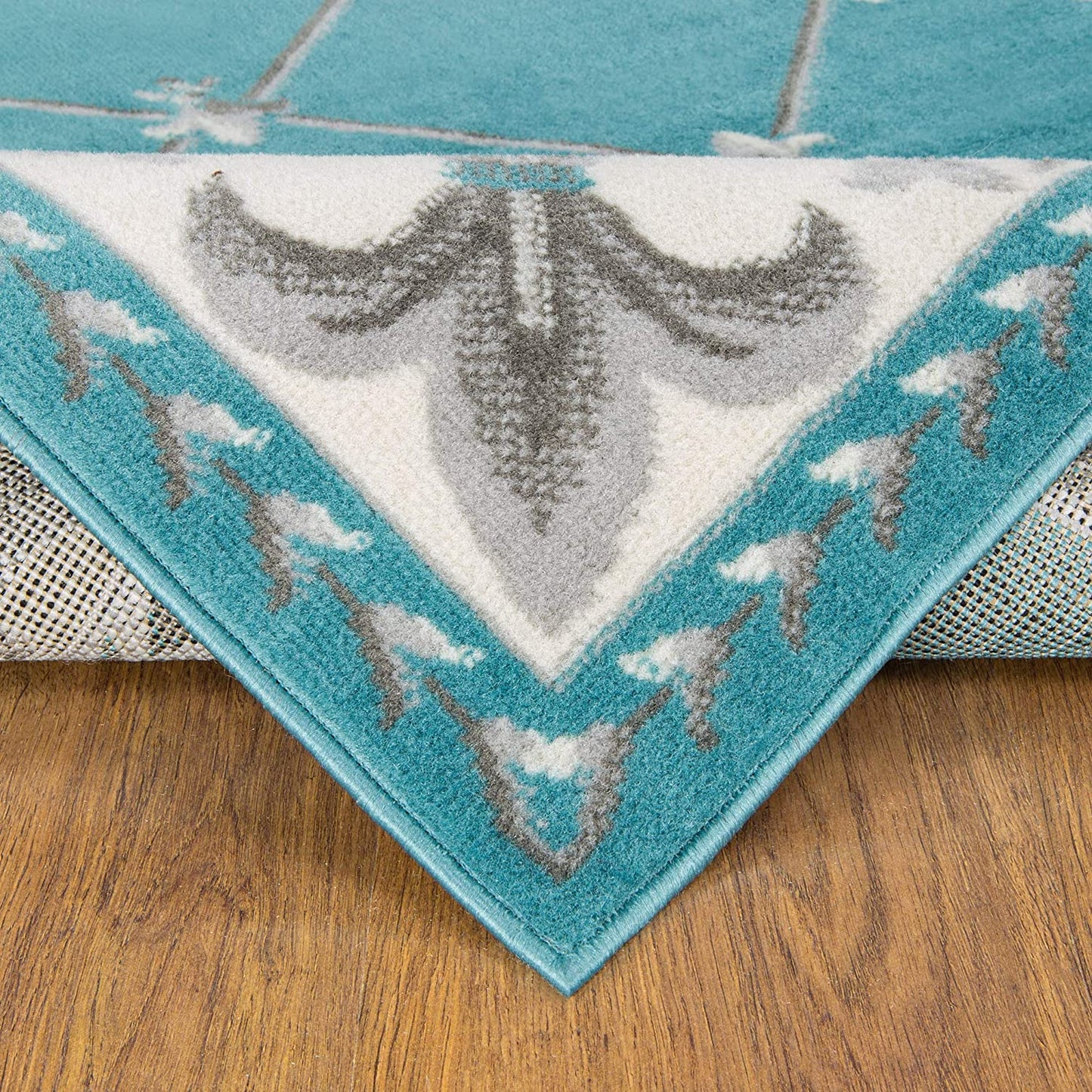 Kashan King Collection Checkered Area Rug Blue and Beige