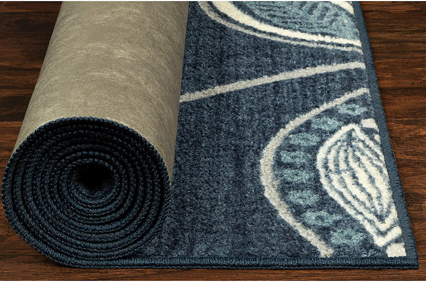 Maples Floral Non Skid Washable Persian Blue Area Rug