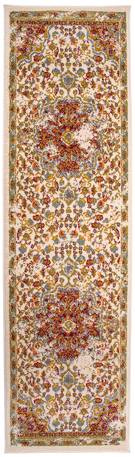 Traditional Distressed Cream Multi-color Area Rug