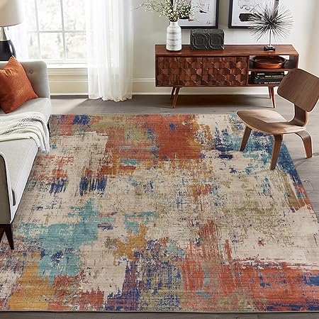 Non-Shed - Eco-Friendly, Machine Washable Rug - Stain Resistant, Made from Premium Recycled Fibers - Abstract Contemporary - Blue, 2'6" x 6'