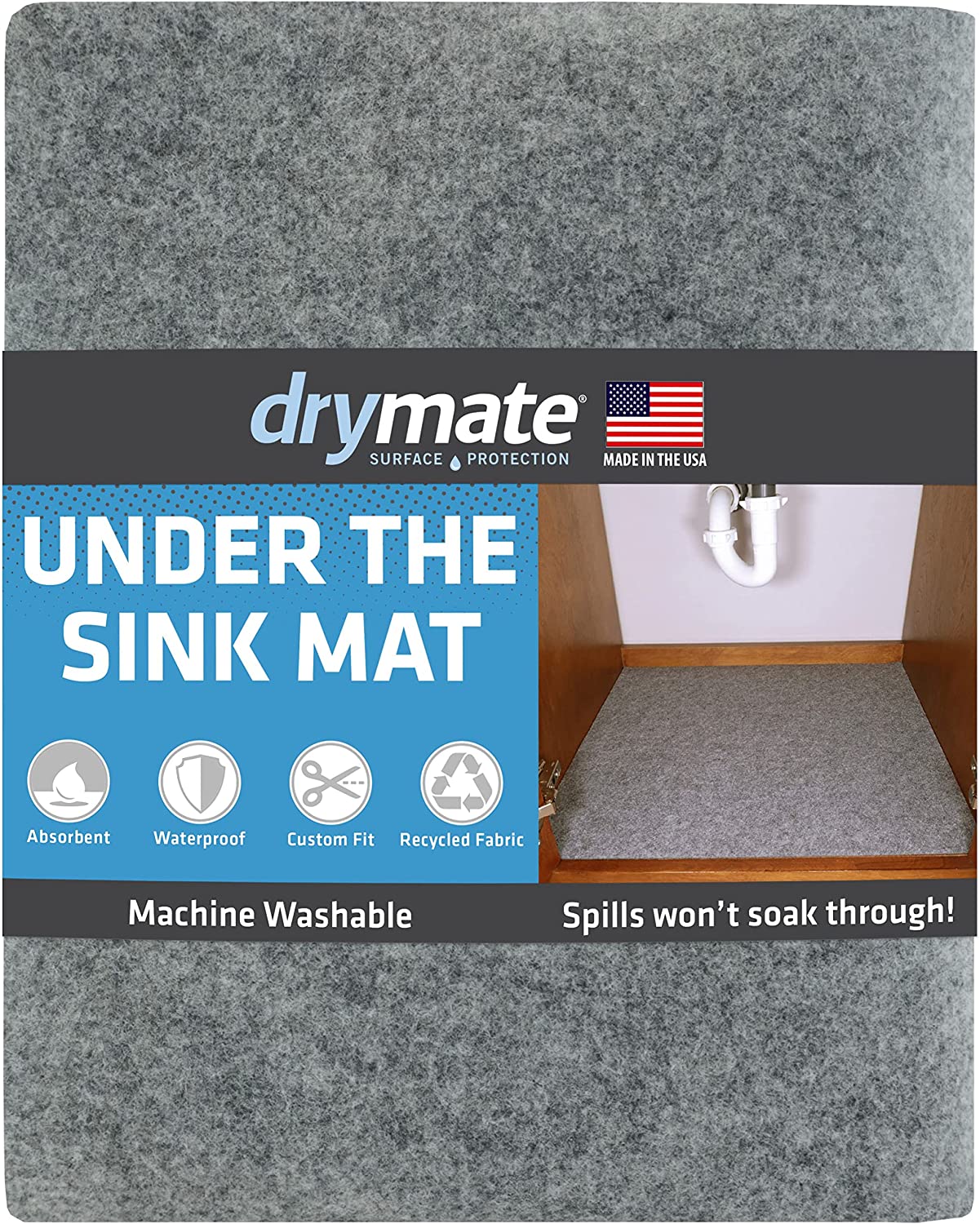 Under Sink, Waterproof Cabinet Protection, Absorbent Shelf Liners, Slip-Resistant, Non-Adhesive, Machine Washable, Durable Mats (USA Made)(24”x29”)(Charcoal)