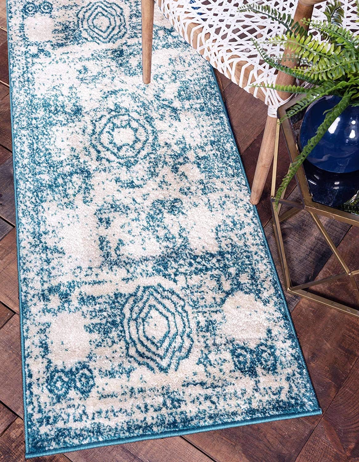 Vintage Traditional Medallion Border Turquoise Area Rug