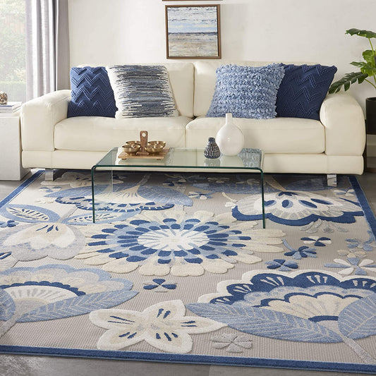 Aloha Farmhouse Indoor Outdoor Blue Grey Area Rug