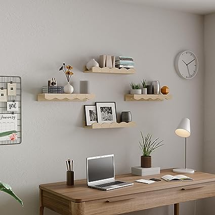 Set of 2 Rustic Wood Storage Shelves for Wall Decor, Books, Toys, Photo Frames, Picture Ledge-Dark Brown