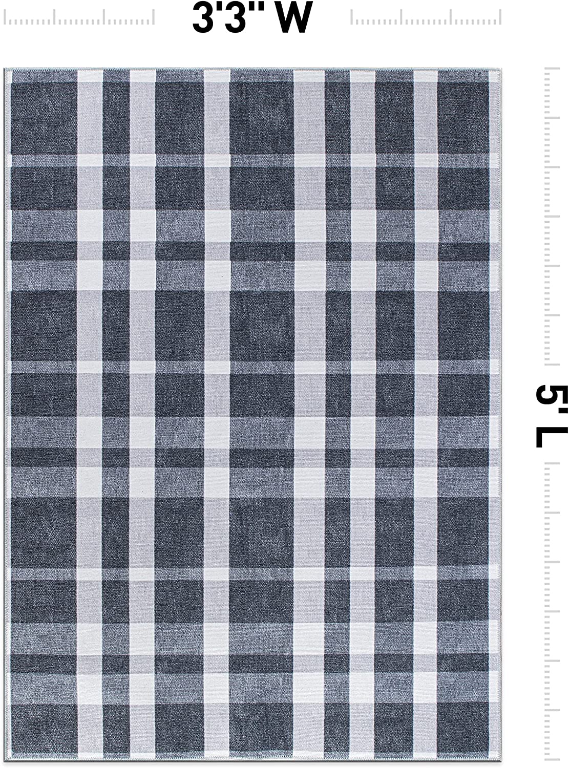 Modern Plaid Stain Resistant Flat Weave Eco Friendly Premium Recycled Machine Washable Area Rug 3'3"x5' Black