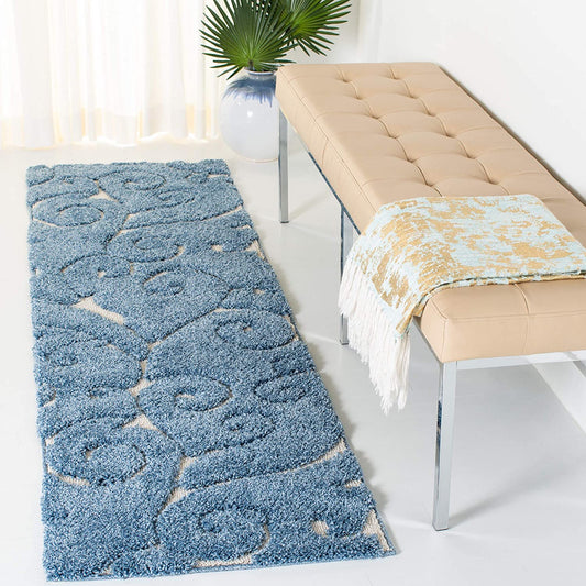 Premium Swirl Thick Plush light Blue/cream Area Shag Rug