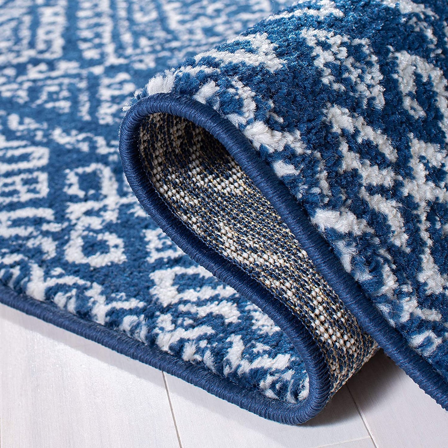 Moroccan Boho Distressed Area Rug Navy / Ivory