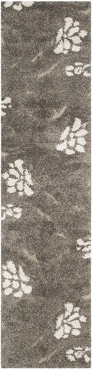 Smoke and Beige Floral Shag Area Rug