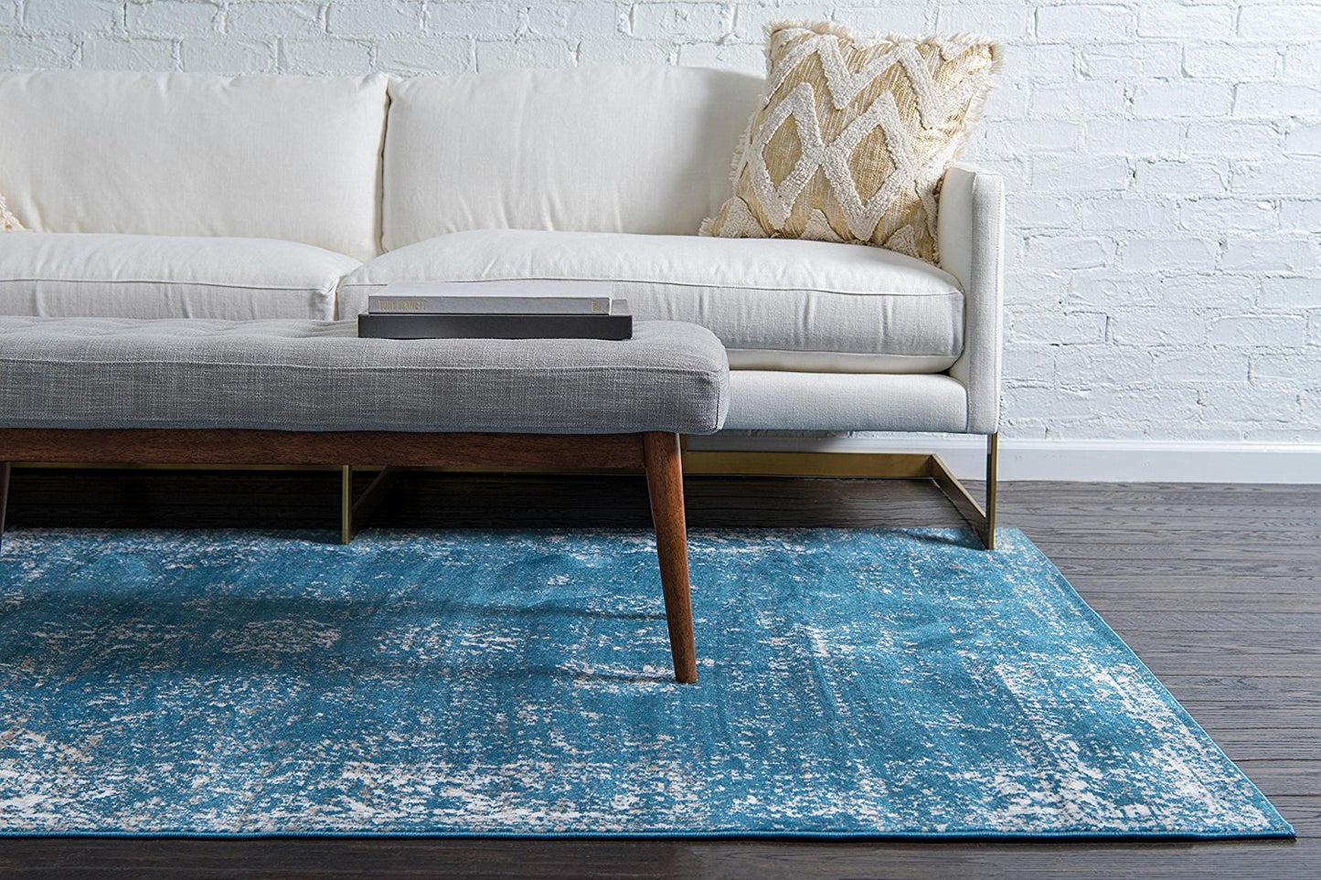 Vintage Distressed Bordered Blue Area Rugs