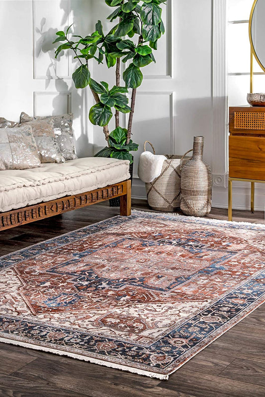 Medallion Fringe Blue Soft Area Rug