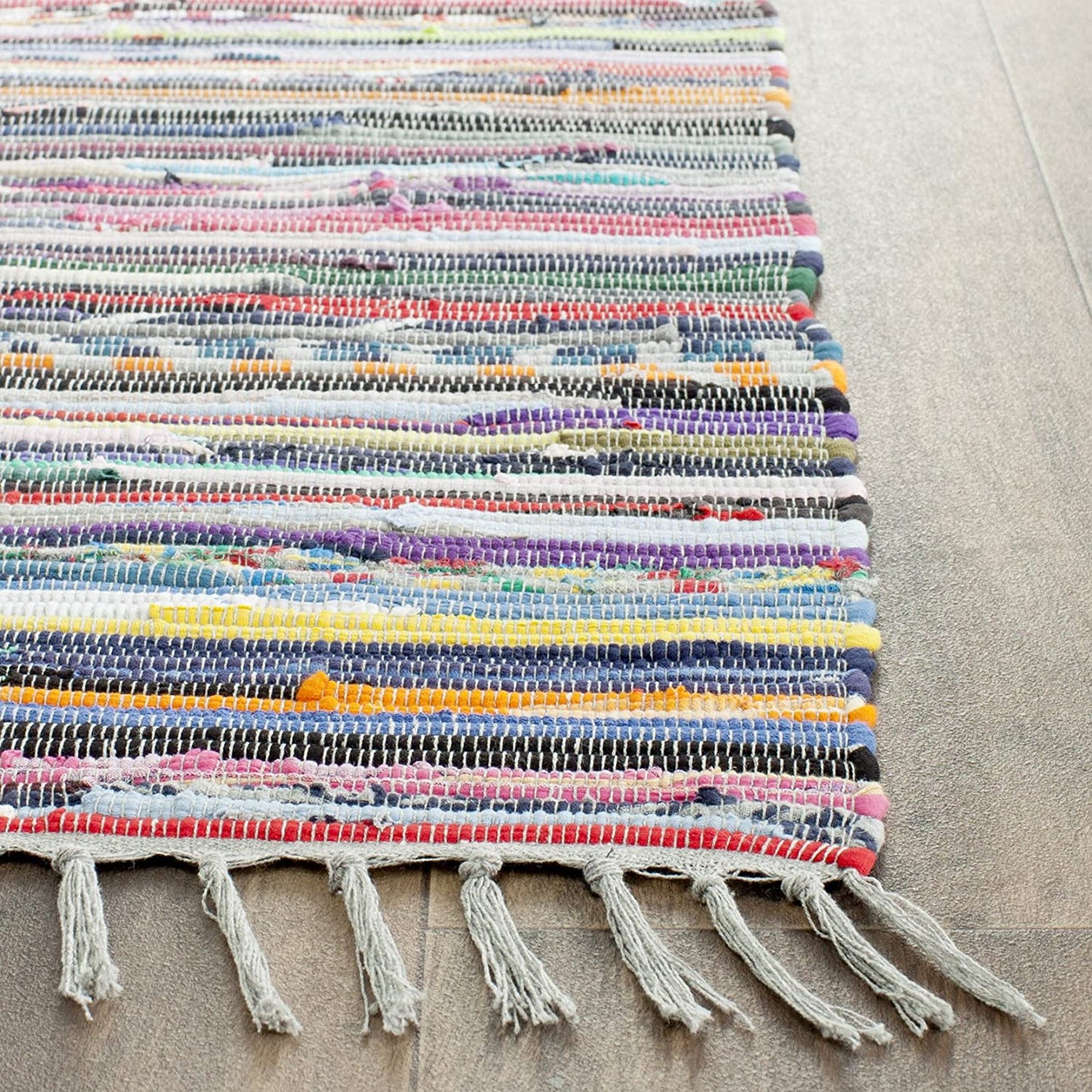 Hand-Woven Grey and Multi Flatweave Cotton Area