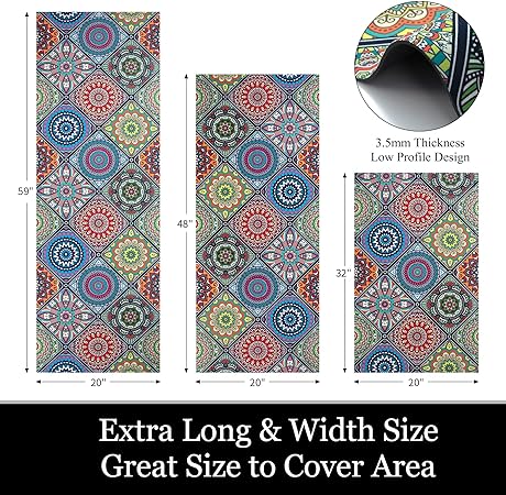 Boho Farmhouse Non Slip Washable Kitchen Area Rug Sets 3