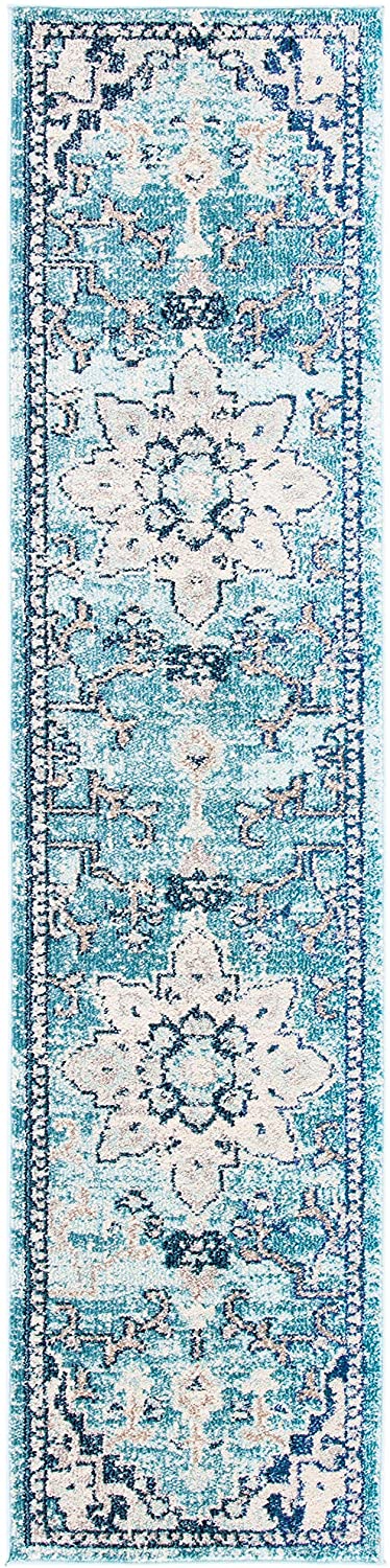 Boho Chic Medallion Distressed Soft Area Rug, Teal / Navy