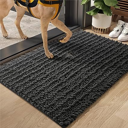 16"x24" Muddy Dog Mat for Shoes and Dog Paws, Soft, Absorbent, Machine Washable, Non Slip Bathroom Rugs for Sink, Tub, Shower, Silver Grey