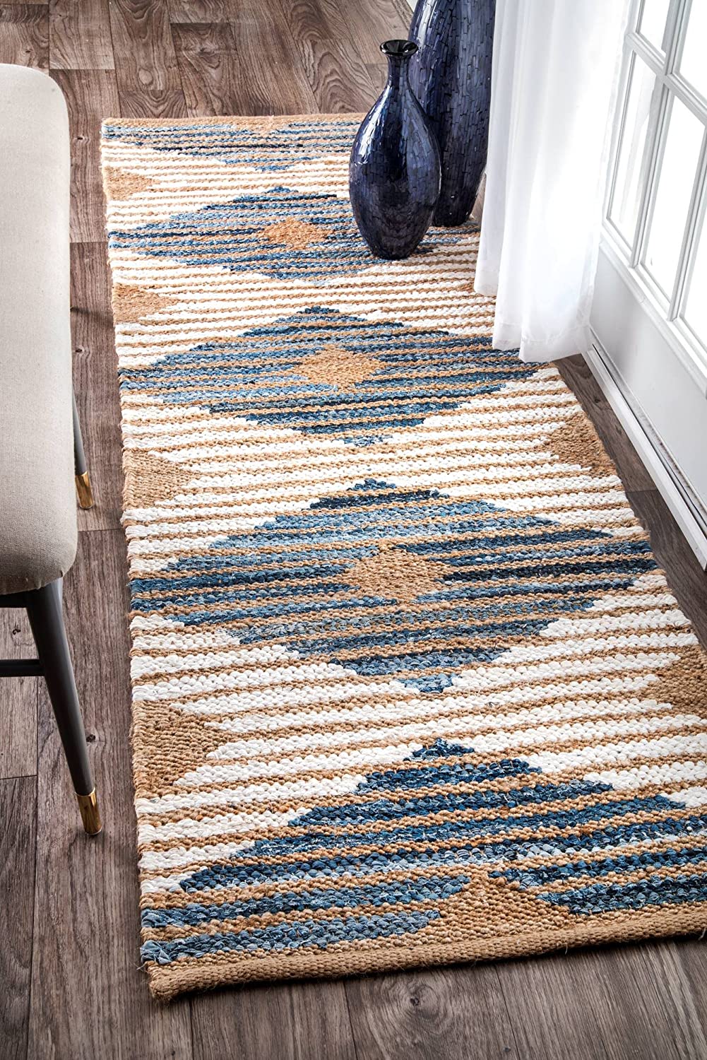 Otelia Denim Jute Rug,  Denim & White