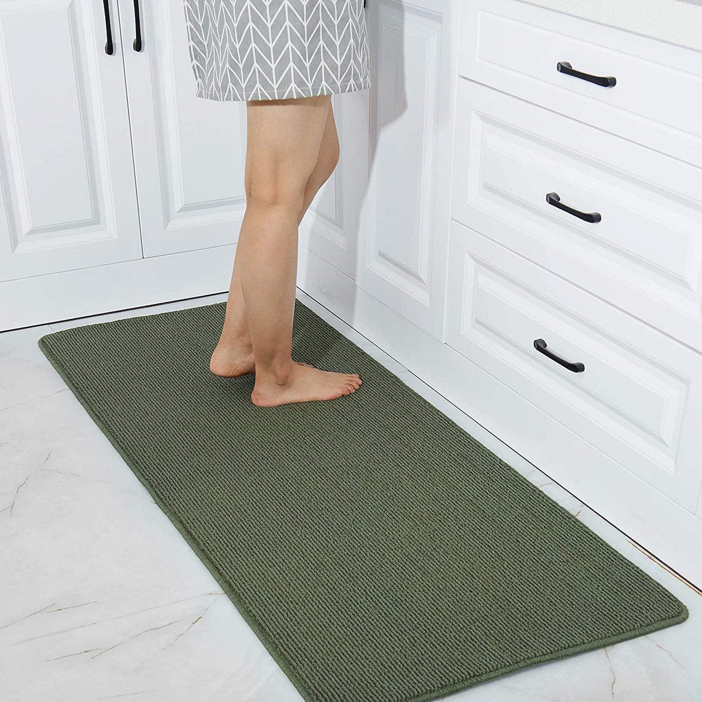 20x30 Inch/20X48 Inch Kitchen Rug Made of 100% Polypropylene Strip TPR Backing 2 Pieces Soft Specialized in Anti Slippery and Machine Washable, Green