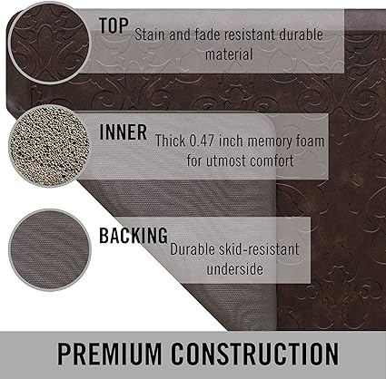 Anti-Fatigue Gelness Clarance Design Cushioned Faux Leather Comfort Chef Mat Skid-Resistant - Set of 2-17.5"x48" & 17.5"x28" Wedge - Dark Grey