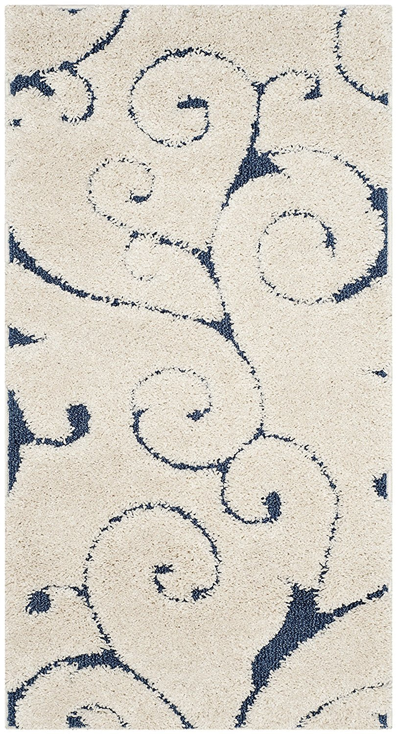 Premium Swirl Thick Plush Cream Blue Shag Rug
